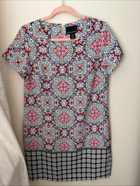 Cynthia Rowley Pink Teal Mosaic Shift Dress